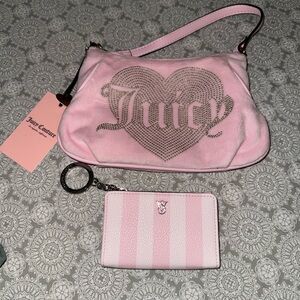 Juicy Couture Pink Heart Shoulder Bag with Victoria Secret key chain card Wallet